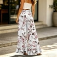 thumbnail image 7 of Botanical Floral Ruffle Hem Wide Leg Pants - High Waisted Palazzo Trousers with Pockets, Flowy Drawstring Casual Lounge Pants for Women Light pink M, 7 of 7
