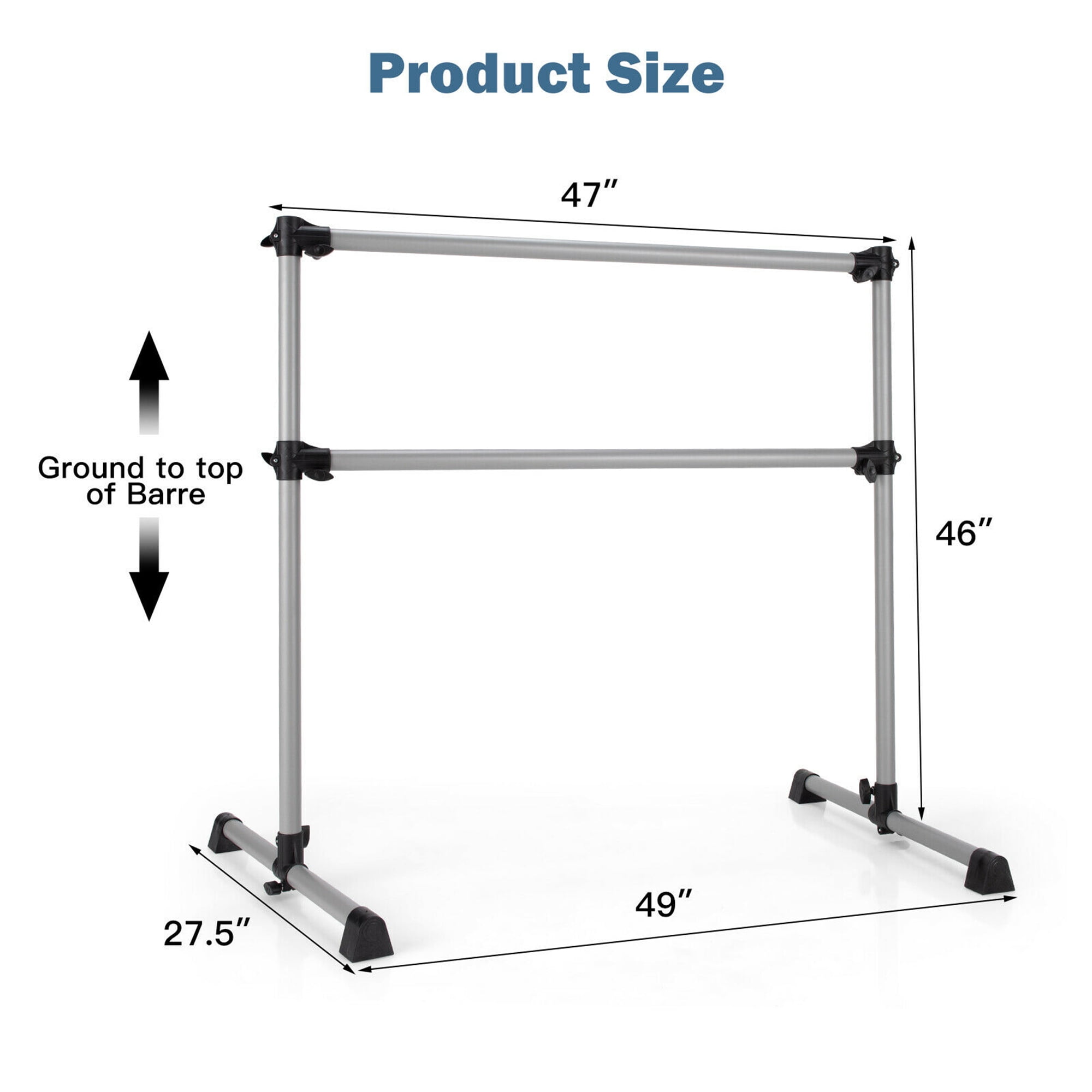 Gymax Portable 4FT Double Freestanding Ballet Barre Dancing Stretching Silver