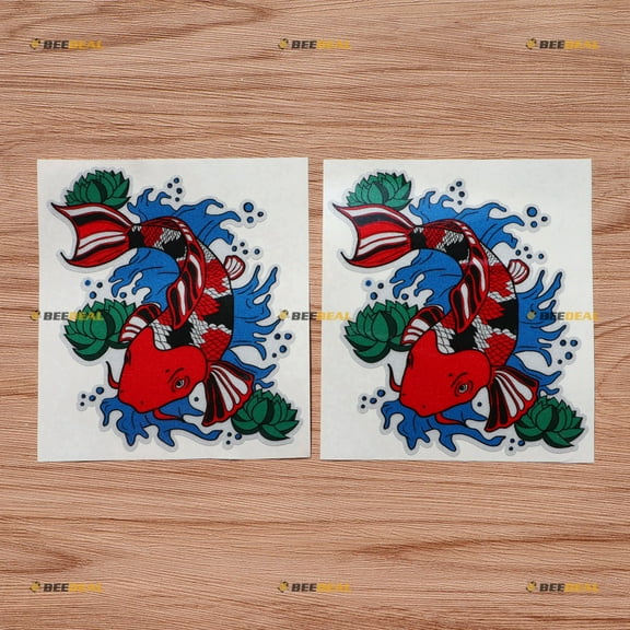 Koi Fish Colored Lotus Flower Japanese Carp Decal Sticker Vinyl -2 Pack Reflective, 5 Inches - for Car Boat Laptop Window