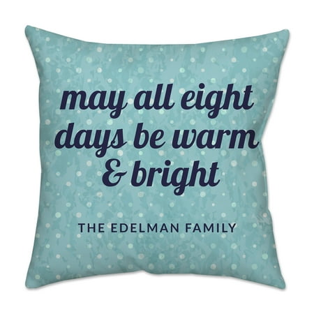 Personalized All Eight Days Blue Polka Dot Poplin Throw Pillow 18 X 18