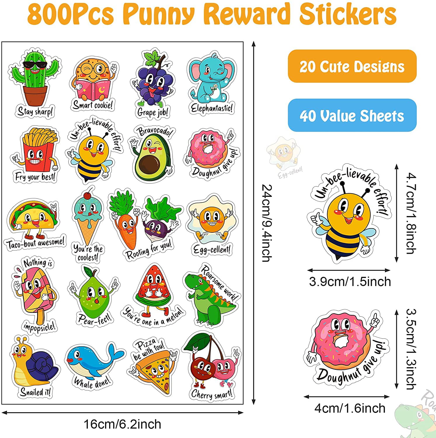 560 Pieces Punny Fun Reward Stickers for Kids Punny Labels