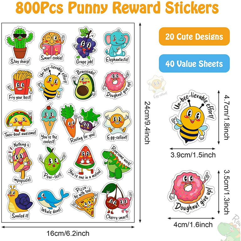 D-FantiX Punny Rewards Stickers for Kids, 800 Pieces Motivational
