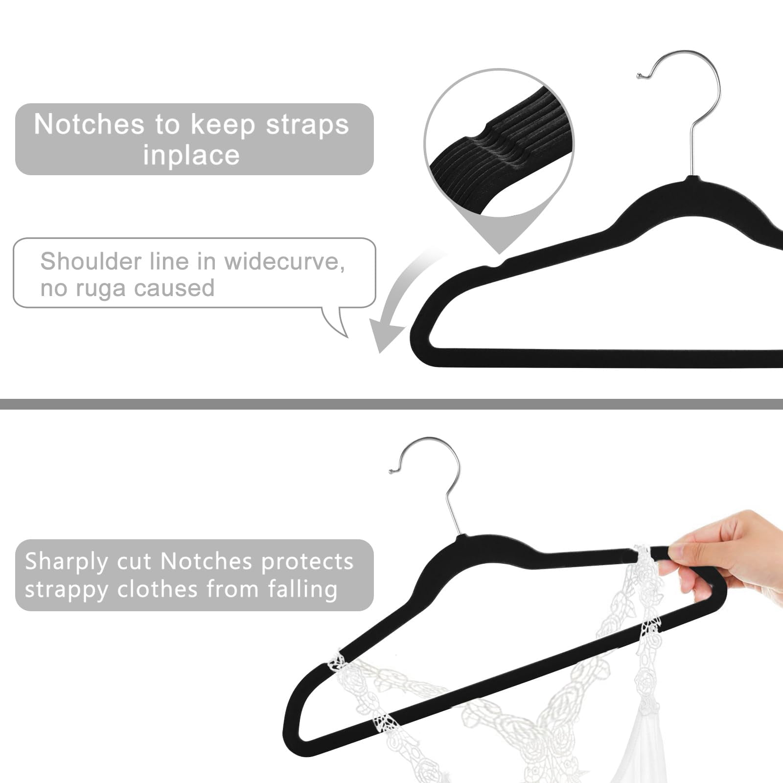 Hangers Non-slip Big 14 Inch For Teen Clothes Pack Of 50(black/silver)