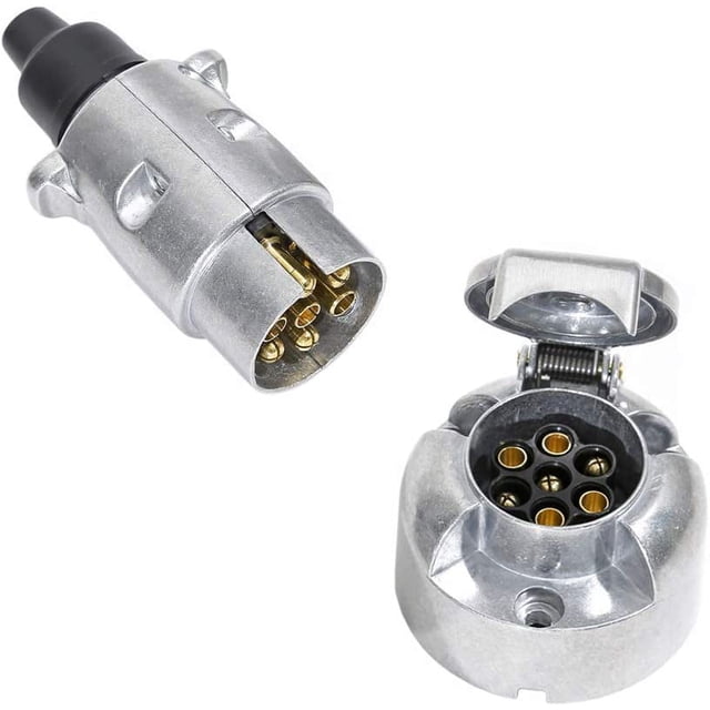 Toma de remolque de 7 pines macho y hembra de 7 pines, toma de remolque de metal impermeable de 12 V, toma de enganche de 7 pines, toma de remolque apta para camión, RV, automóvil (aleación de