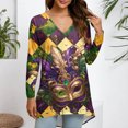 thumbnail image 4 of Mardi Gras Shirts Womens Glitter Carnival V Neck Tunic Tops Mask Print Long Sleeve Gold Graphic Tee Dark Green M, 4 of 5