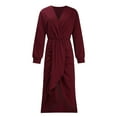 thumbnail image 3 of Women's Winter Solid Maxi Dress Long Sleeve Deep V-Neck Sexy Slit Pleated Long Dress Fall Evening Party Cocktail Dresses, 3 of 7