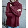 thumbnail image 6 of Women Oversized High Neck Pullover Sweater Cable Knit Long Sleeve Sweater Tops Wine Red XL, 6 of 9