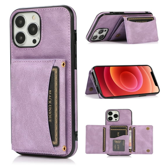 SaniMore Case for iPhone 14 Pro Max 6.7" 2022, [Flip Wallet with Card Slots] [Kickstand] [Shockproof & Anti-fall] Wear-resistant Tetro PU Leather Rugged Cover For iPhone 14 Pro Max 6.7" 2022, Purple