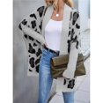 thumbnail image 4 of Women's Y2k Open Front Knitted Sweater Leopard Print Long Batwing Cardigan Fall Winter Loose Coat Gray L, 4 of 9