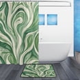 thumbnail image 2 of Bath Curtain & Non-Slip Bath Mat Set 12-Grommet Shower Curtain Memory Foam Bath Rug Green and White Swirling Lines, 2 of 8