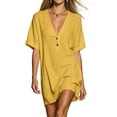 thumbnail image 7 of Qiopertar Summer Dresses for Women Boho Vacation Beach Dress Button Down V Neck Short Sleeve Loose Flowy Slit Casual Party Sundress, Yellow S, 7 of 7