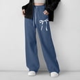 thumbnail image 4 of Nekdswn Girls Wide Leg Sweatpants Bow Print Baggy Athletic Pants with Pockets Teen Grils Fleece Lined Drawstring Waist Sweat Pants, 4 of 8