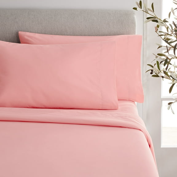 Mainstays 4-Piece 300 Thread Count Easy Care Percale Bed Sheet Set, Blush, Full