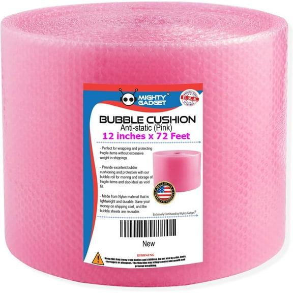 Mighty Gadget Reusable Durable Lightweight Anti-Static Bubble Cushioning Wrap Roll, Pink