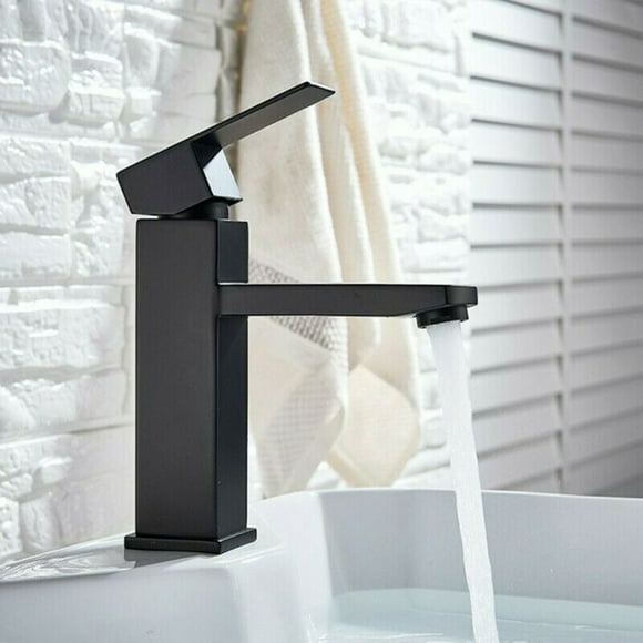 Bathroom Sink Tap Rozin Matte Black Basin Faucet Deck Mounted Single Lever Chrome Square Mono Hot-Cold Water Faucet