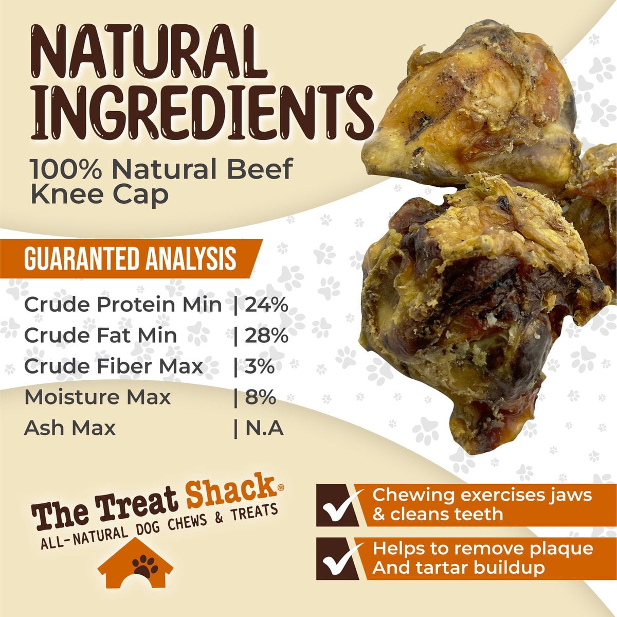 The Treat Shack Meaty Beef Knee Cap Bone Natural Dog Chew Treats, 10CT