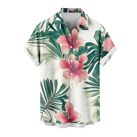 Mens Camisetas de Verano Casual Cuello Impreso Botón de Manga Corta Moda Cardigan Bolsillo Superior