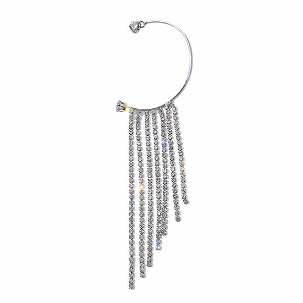 Fiudx Pendientes Largos con Borlas y Diamantes Brillantes para Mujer, Sin Perforaciones, 1 Par