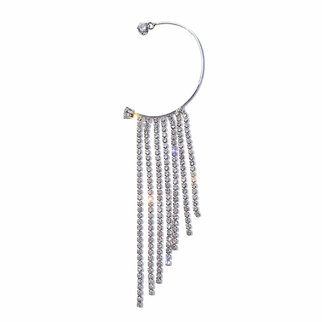 Fiudx Pendientes Largos con Borlas y Diamantes Brillantes para Mujer, Sin Perforaciones, 1 Par