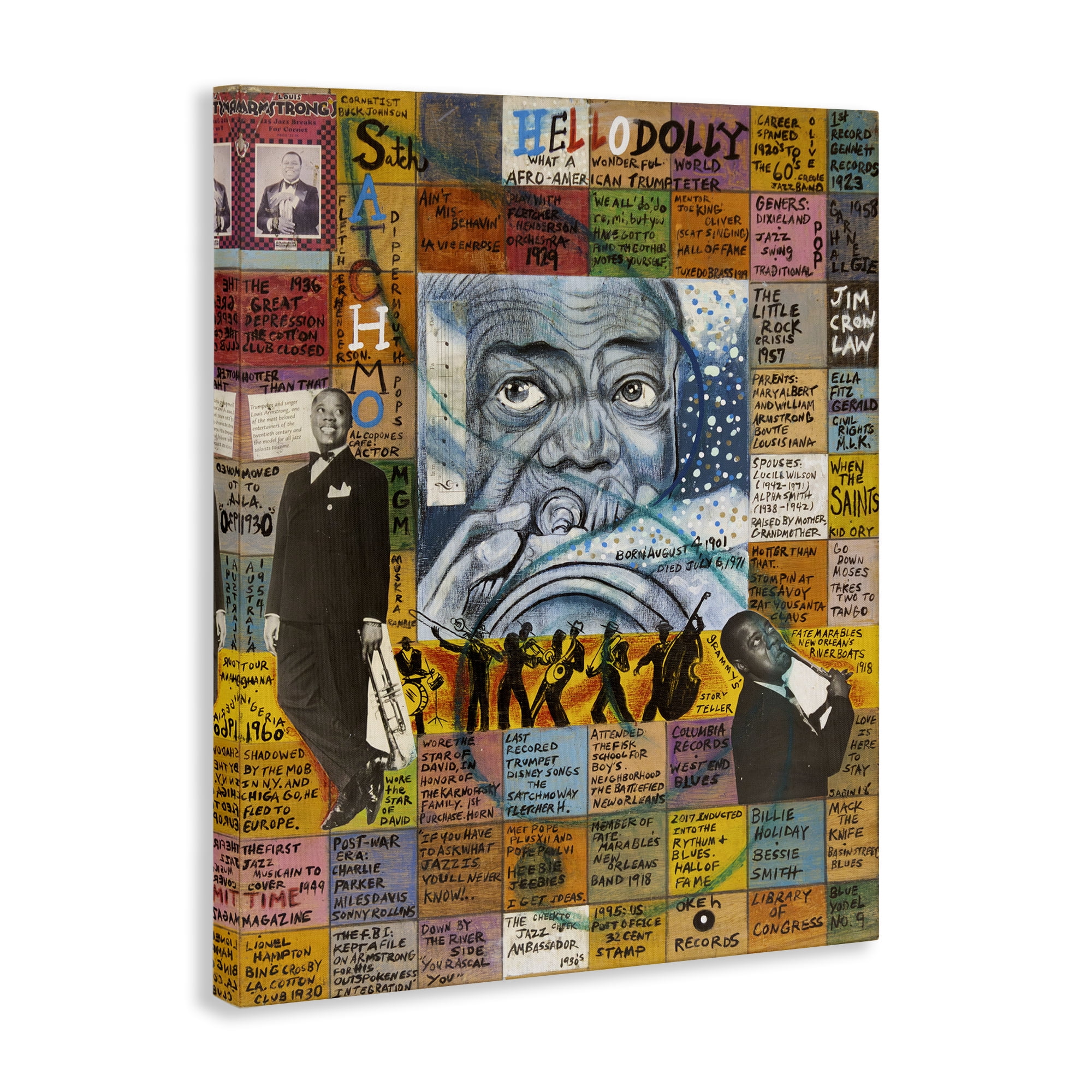 Stupell Industries Louis Armstrong Collage People Drawing Wrapped Canvas Art Print Wall Art, 16 x 20