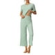 thumbnail image 2 of Conjuntos de pijama para mujeres INSPIRE CHIC, cuello redondo, manga corta, pijama casual de canalé sólido, pijamas para damas, color verde, 2 of 6
