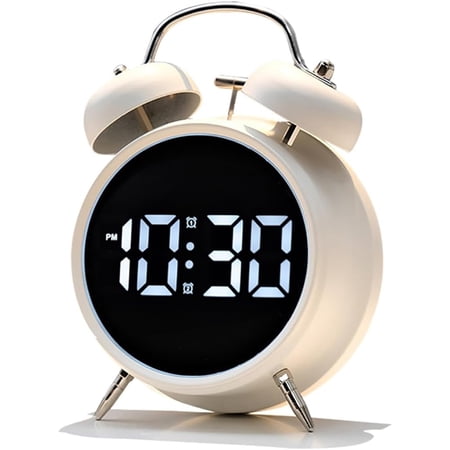 Sugagale Digital Small Alarm Clock, 4.5 Inch Double Bell Electronic LED Alarm Clock, Plug in or Battery Operated Silent Metal Alarm Clock