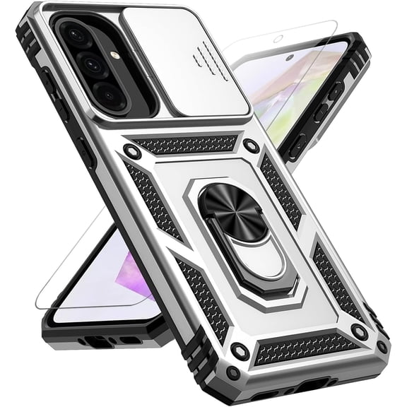 REQO for Samsung Galaxy A37 5G Case, with Slide Camera Cover Screen Protector 360° Rotable Ring Holder Kickstand Military Grade Protection 15ft Drop Tested Protective Phone Case for Galaxy A37 5G