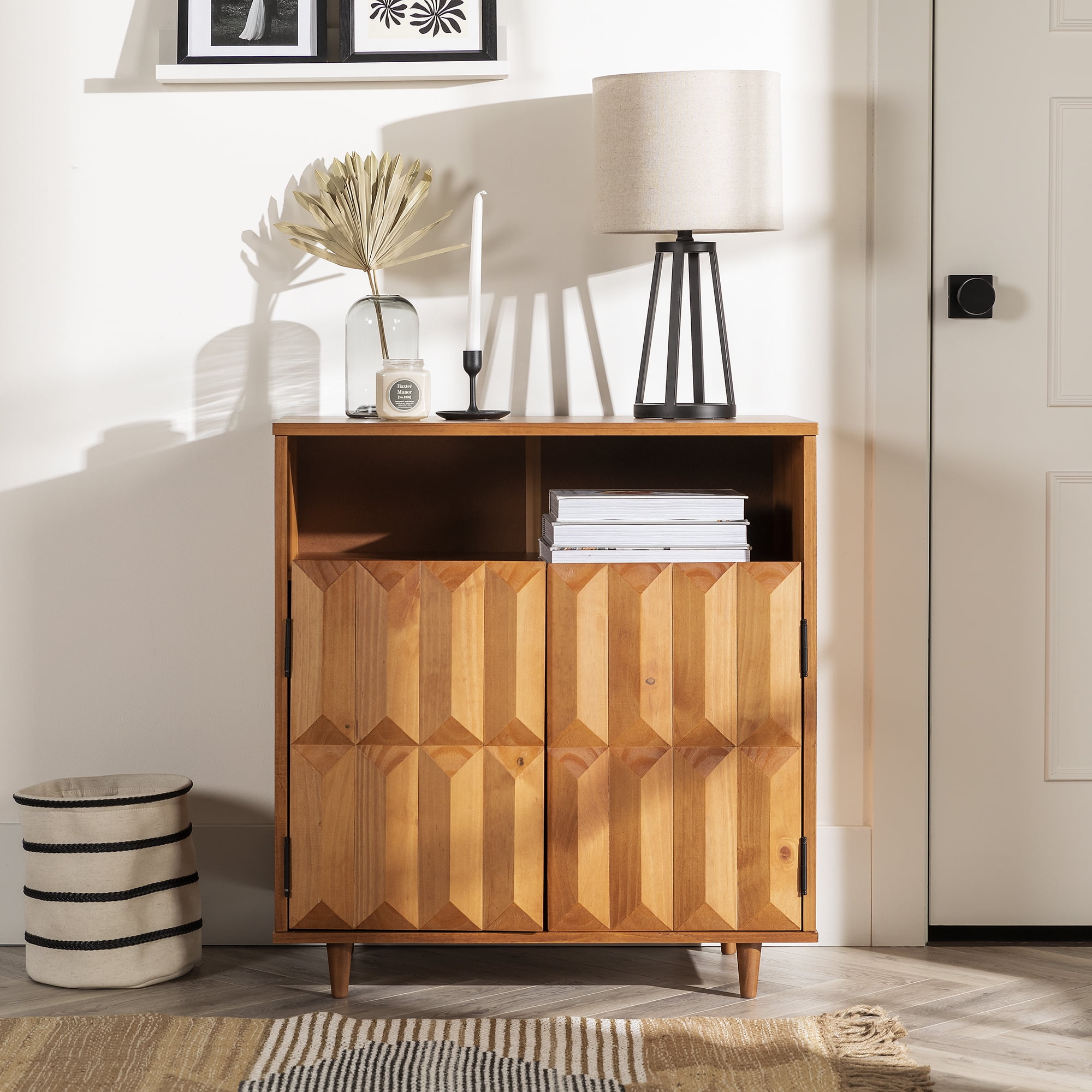 Manor Park Modern Boho Wood Detailed Accent Cabinet Caramel