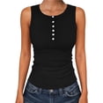 thumbnail image 2 of FAHXNVB Tank Tops for Women Crew Neck Ribbed Knit Slim Fitted Sleeveless Button Basic Tee Casual Summer Fashion Beach Vacation Shirt,XXL,Black, 2 of 5