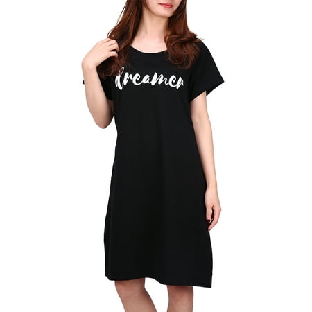 HDE Women's Sleep Shirt Dress Short Sleeve Nightgown Pajama Oversized Nightshirt (Dreamer,