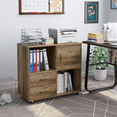 thumbnail image 2 of Homfa Lateral File Cabinet with 2 Drawers, Printer Stand with Storage Shelves, Large Mobile Filing Cabinet, Functional Wood Cabinet for Home Office with Wheels, Rustic Brown, 2 of 8