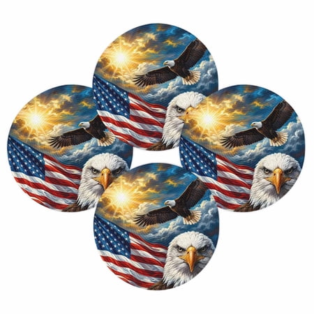 4th of July Round Placemats Set of 4 American Flag Place Mats Independence Day Woven Placemat Patriotic Eagle Blue Sky Circle Braided Table Mat for Kitchen Dining Table Party Home Decor 15 Inch 4th of July Round Placemats Set of 4 American Flag Place Mats Independence Day Woven Placemat Patriotic Eagle Blue Sky Circle Braided Table Mat for Kitchen Dining Table Party Home Decor 15 Inch