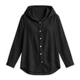 thumbnail image 2 of AKOEE Womens Button Up Hoodie Shirts Loose Fit Casual Wrinkled Lightweight Comfy Long Sleeve Blouses (M, Black), 2 of 8