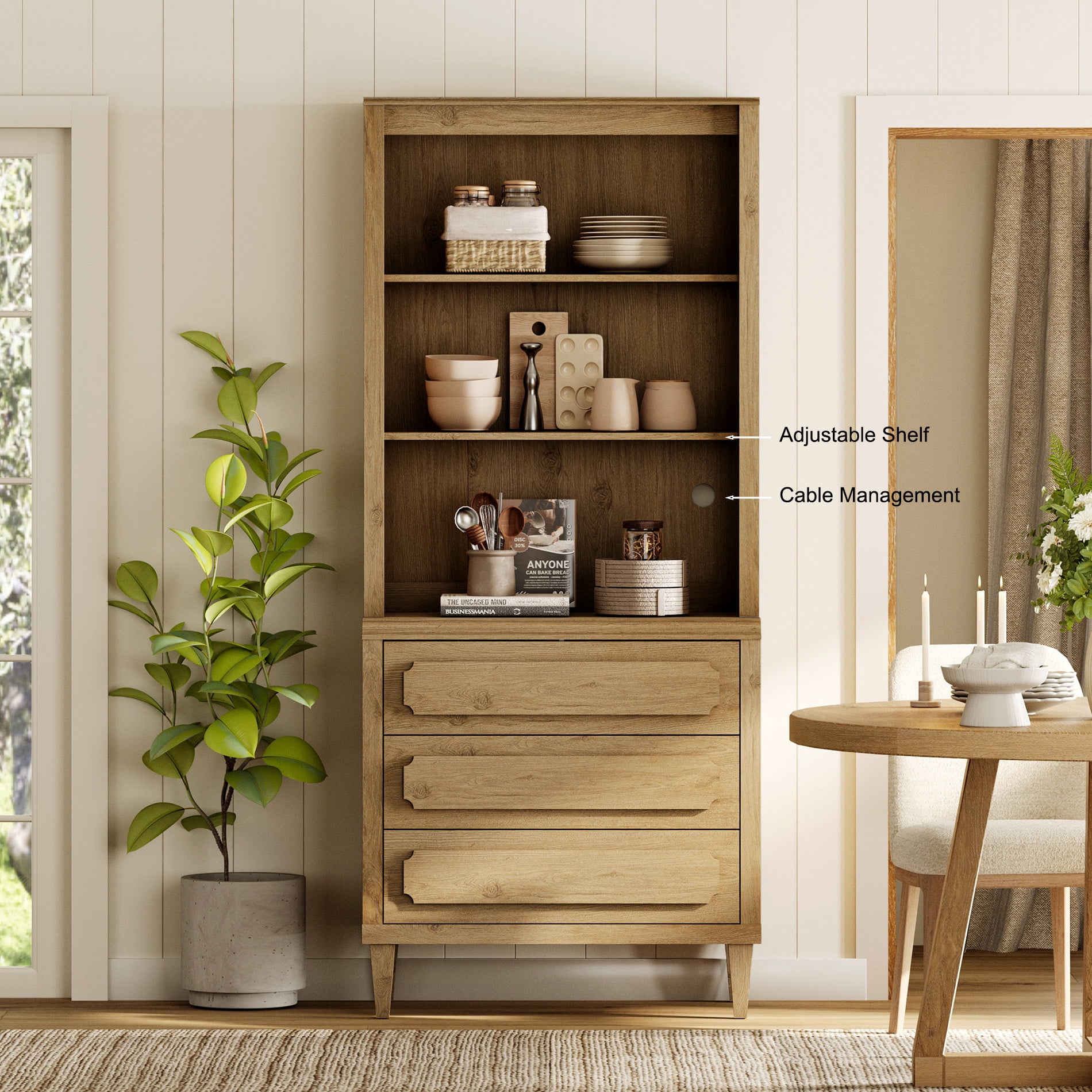 Tall Bookshelf with Drawers, 72.8 Inch Vintage Wood Bookcase with Storage