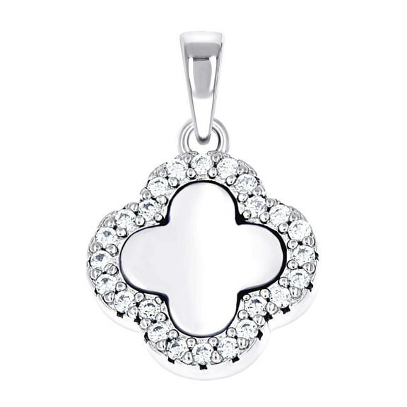 925 Sterling Silver Womens Cubic Zirconia White Clover Good Luck Pendant Necklace 13mm Pendant for Women