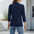 thumbnail image 4 of Qwertyu Polo Shirts for Women 3/4 Sleeve Tops Golf Tees Button Collared Cotton Shirt Business Casual Navy M, 4 of 5