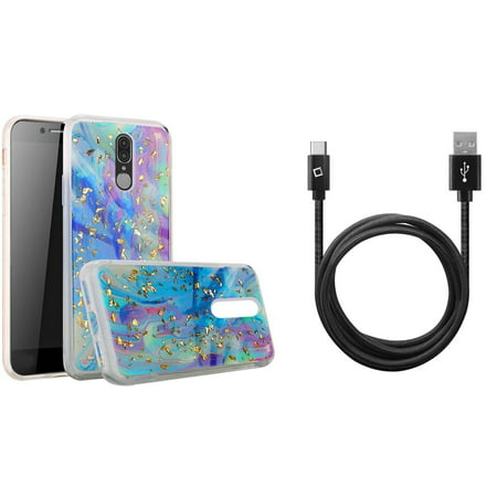 Bemz Sparkle Series Compatible with Coolpad Legacy (2019) Glitter Case Sparkle Bling TPU Gel Phone Cover (Blue/Teal/Purple), Extra Long Heavy Duty Braided USB to Type-C Sync Charger Cable (10