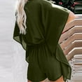 thumbnail image 3 of Womens Summer Rompers Trendy V Neck Ruffle Short Sleeve Drawstring Tummy Control Romper Batwing Sleeve Jumpsuits, 3 of 6