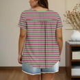 thumbnail image 4 of Blczomt Striped Summer Tops for Women Oversized Plus Shirt Round Neck Short Sleeve Casual Pink Button Blouses for Women Plus, 4 of 6