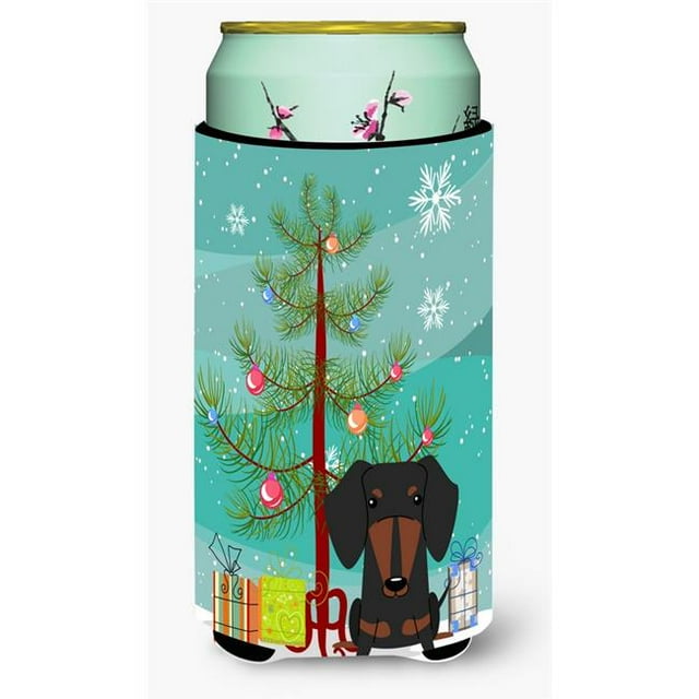 Merry Christmas Tree Dachshund Black & Tan Tall Boy Beverage Insulator Hugger