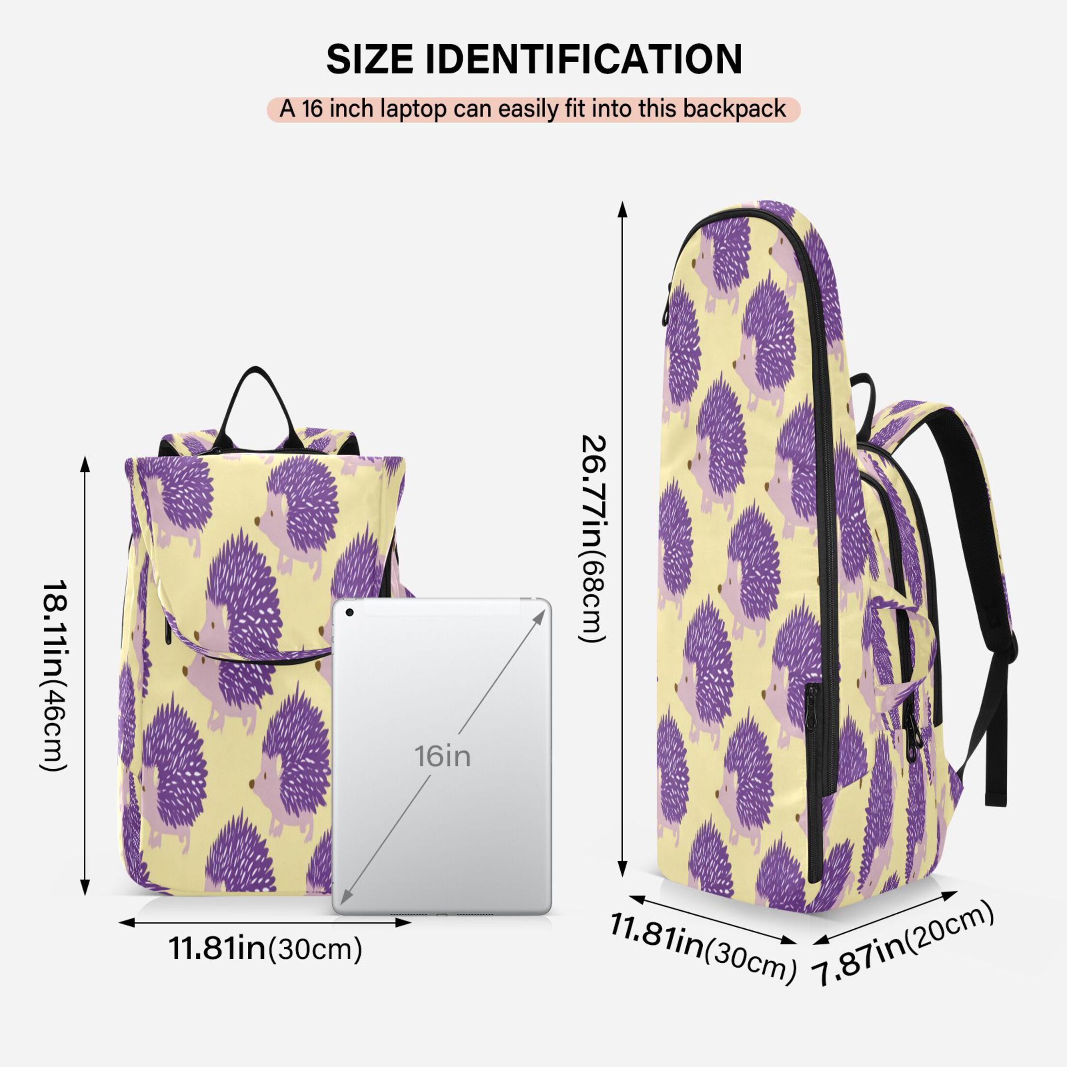 2 Racquet Holder Tennis Backpack Tennis Racket Covers Gym Bags Cute Purple Hedgehog