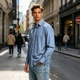 thumbnail image 2 of Plaid Dress Shirts for Men Lapel Long Sleeves Button Down Shirt Slim Fit Fashion Casual Fashion Tee Fall Winter Tops, 2 of 7