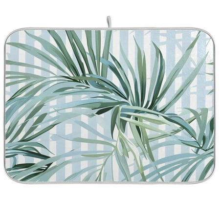 

Palm Leaves Hand Painted Dish Drying Mat Absorption Pad Kitchen Drainer for Counter Dinning Table 18 x 24