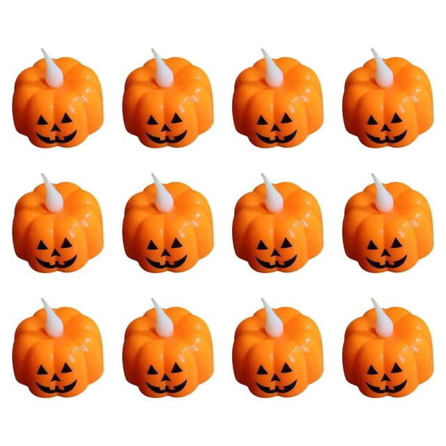 Style A 12Pc Led Pumpkin Tea Light Candles Flameless Battery Operated Halloween Decoration For Table Party A