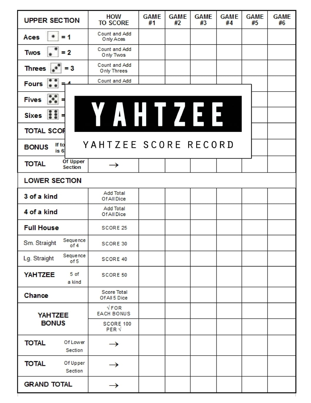 Yahtzee Score Record Yahtzee Game Record Score Keeper Book Yahtzee 