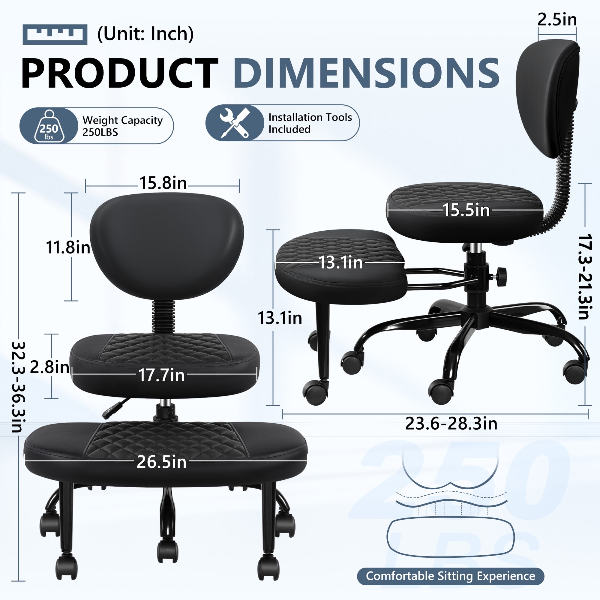 Primy Ergonomic Cross Legged Office Chair, ADHD Meditation Yoga Chair with Back Support, Adjustable Height Kneeling Chair for Adults with Wide Seat