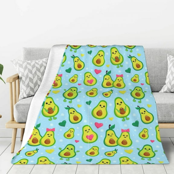 Rateoe Cartoon Avocado Pattern Flannel Throw Blanket, Ultra-soft Blanket for Bed, Couch, Car, Hypoallergenic Anti-pilling blanket-40"x30"(Vertical)