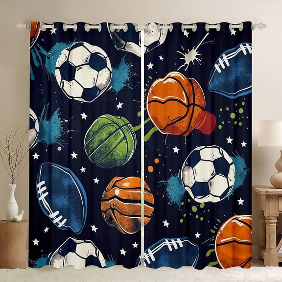 Castle Fairy Teens Volleyball Soccer Football Black Out Curtains,Sport Gamer Curtains Pack Of 2 (42X63 Each),Graffiti Splash Bedroom Curtains,Lightweight Room Decor