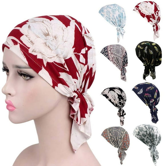 XZNGL Scarfs for Women Head Scarfs for Women India Muslim Elastic Turban Print Cotton Hat Head Scarf Wrap