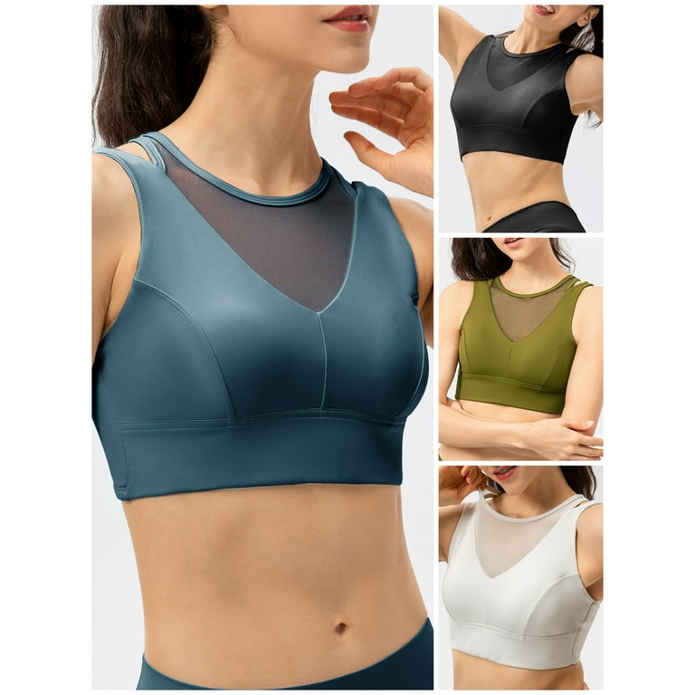 Eccomum Women Yoga Bra Mesh Hollow out Wirefree Workout Jogging Casual Vest  